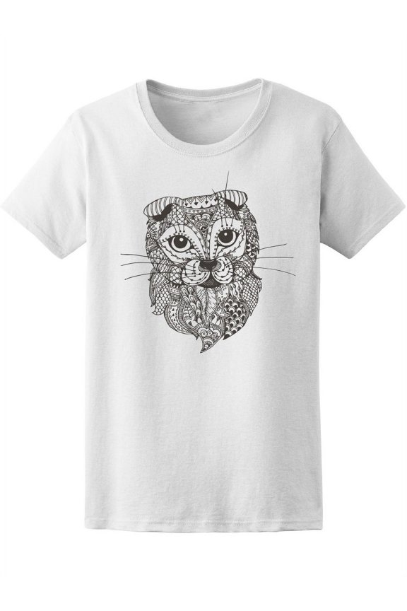 Cat Ethnic Floral Doodle Zen T-Shirt Women -Image by Shutterstock, Female Medium