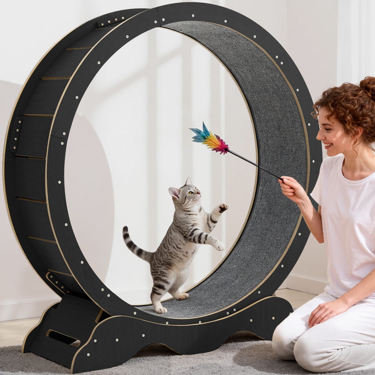 DOMIPET Cat Exercise Wheel, 45.3" Large XL Cat Treadmill Wheel for Indoor Cats, Running Wheel with Detachable Carpet for Running/Walking/Training, Suitable for Most Cats