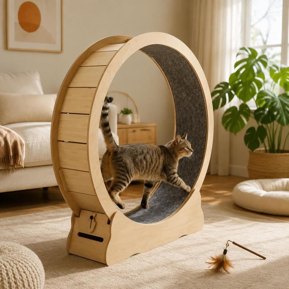 Cat Exercise Wheel, wooden 52-inch indoor cat treadmill wheel with ...
