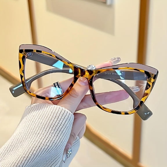Cat Eye Anti Blue Light Glasses Women Men Color Blocking Large Frame Eyewear Transparent Lens Vintage Computer Optical Spectacles