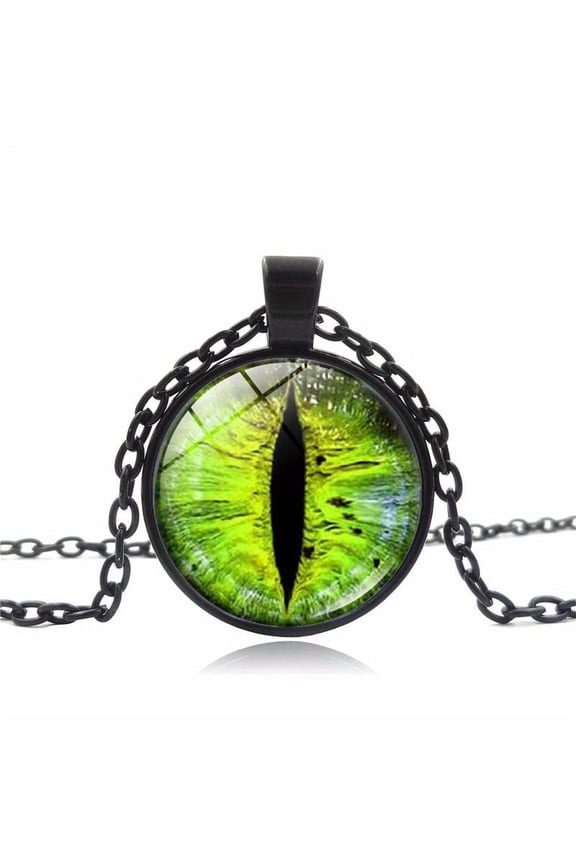 Cat Eye Dragon Eye Necklace Men And Women All-match Time Gemstone Pendant Clavicle Chain Vintage Sweater Chain Hanging Jewelry,Green