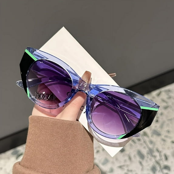 Cat Eye Fashion Women'S Transparent Candy Color Large Frame Party Glasses, Vintage Floral Trend Decorative, Polycarbonate Frame, AC Lens, Metal Hinge