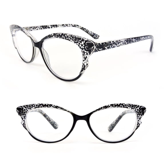 Cat Eye Frame Spring Hinges Fashion Women's Reading Glasses Black (+1.50)
