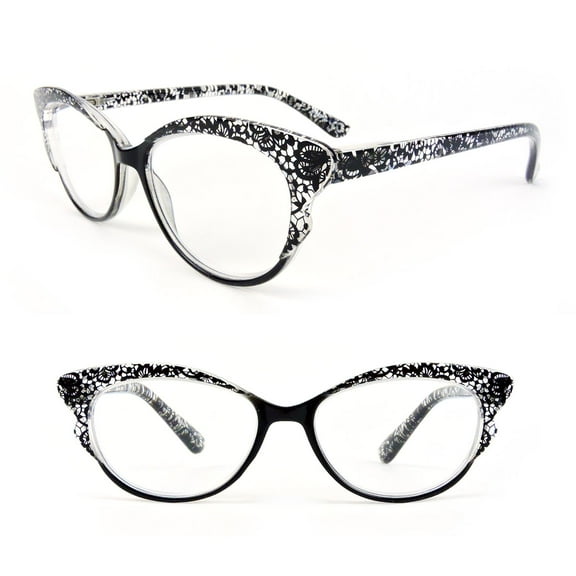 Cat Eye Frame Spring Hinges Fashion Women's Reading Glasses Black (+3.00)