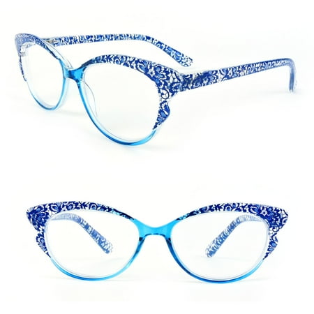 Cat Eye Frame Spring Hinges Fashion Women's Reading Glasses Blue (+2.75)