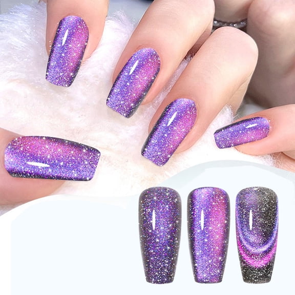 Cat Eye Gel Nail Polish, 9D Cat Eye Gel Nail Polish, Chameleon Galaxy Magnetic Polish Soak Off U V Light, Double Magic Colors Professional Use for Salon Christmas Gift