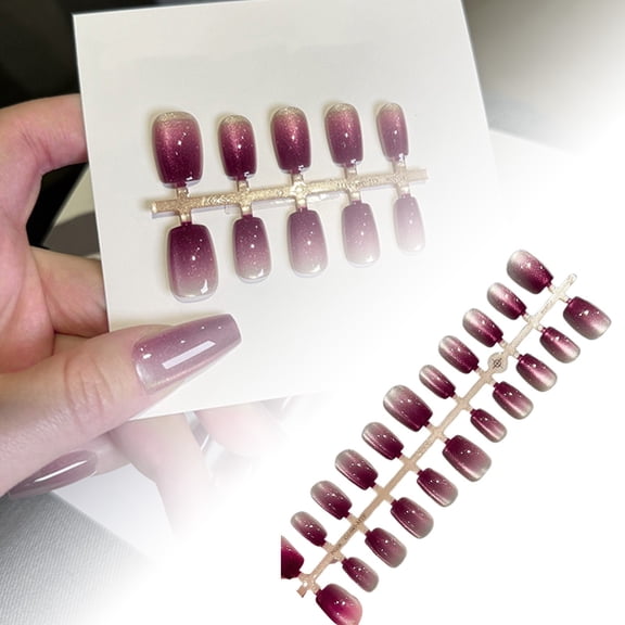 Cat Eye Gel Nails Almond Shape Gradient Glue On False Nails Reusable DIY Manicure Accessories For Women Girls