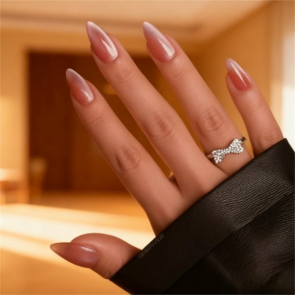 Cat Eye Gel Press On Nails Detachable False Nails White Manicure