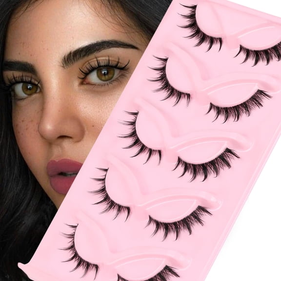 Cat Eye Lashes Natural Look Fox False Eyelashes Gorgeous Wispy & Lightweight Faux Mink Lashes for Doll Eye Makeup 5 Pairs Pack (Charming)