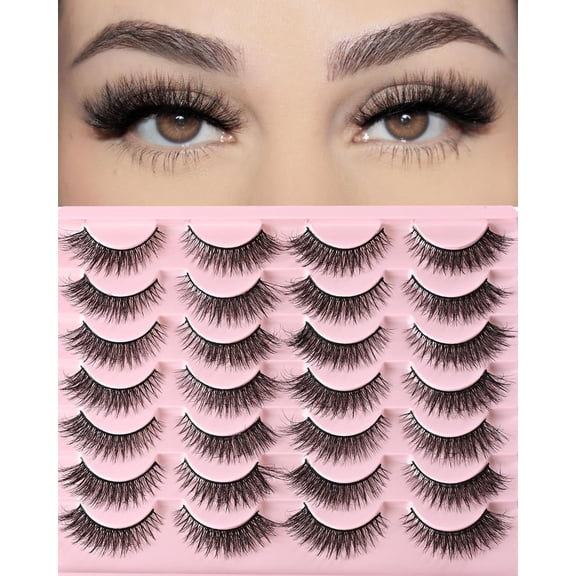 Cat Eye Lashes Short Natural Eyelashes Fluffy Wispy Lashes 14 Pairs False Lash Wispy Volume Fake Eyelash Faux Mink Strip Lashes Pack for Daily Makeup (F13 | 7-14 mm)