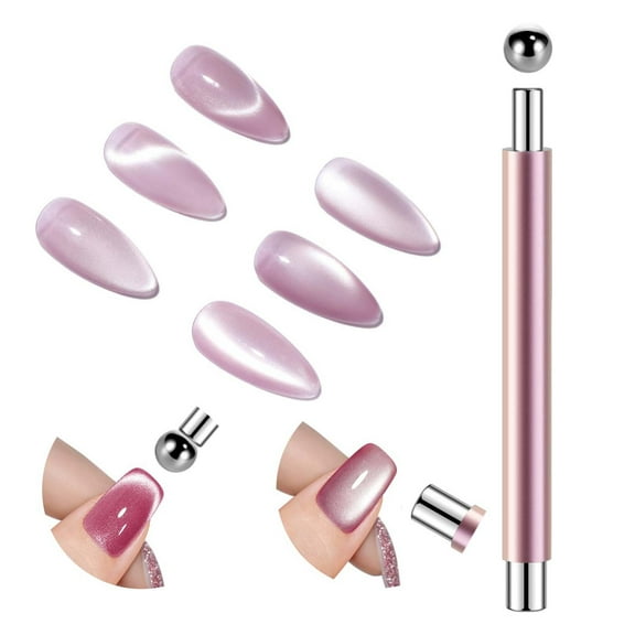 Cat Eye Magnet for Nails, 3 in 1 Cat Eye Nail Magnet Stick Gel Nail Polish Magnetic Beads Multifunctional Manicure Magnets Design Tool for DIY Home & Salon - Pink