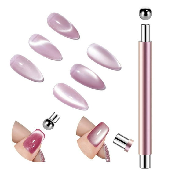 Cat Eye Magnet for Nails, 3 in 1 Cat Eye Nail Magnet Stick Gel Nail Polish Magnetic Beads Multifunctional Manicure Magnets Design Tool for DIY Home & Salon - Pink