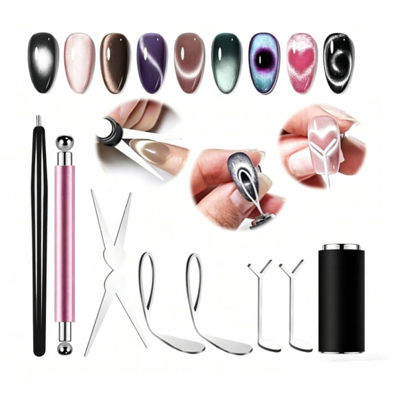 Cat Eye Magnet for Nails,8PCS Magnet Tool Set, DIY Home Salon Manicure Kit for Women,for Nails,Strong Magnet for Clear Cat Eye Effect, Home Manicure DIY Nail Tech Must Have