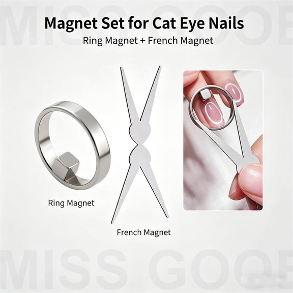 Cat Eye Magnet Set, Scissor-shaped Nail Magnet Tool (Silver)