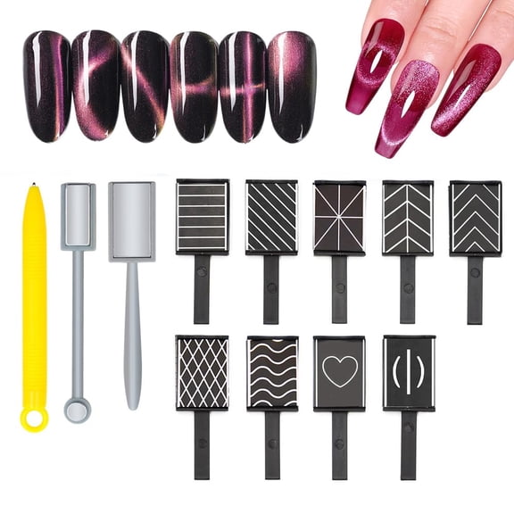 Cat Eye Magnetic for Nails, Nail Art Cat Eye Magnet Multifunctional Powerful Magnetic Strip Set Cat Eye Gel Nail Polish Magnet Stick Tools, Heart Magnet for Nail Art DIY (12pcs)Q