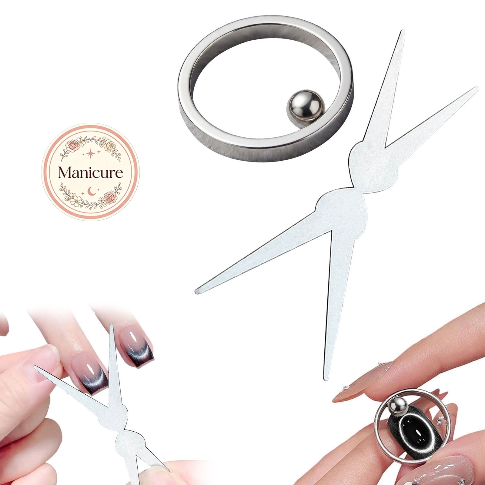 Cat Eye Nail Magnet Set, Ball Ring Magnet and VShape Magnetic Manicure Tools, MultiEffect Metal Nail Art Kit, for Creating Diverse Light Patterns with Cat Eye Gel Polish in Home and Salon DualTool