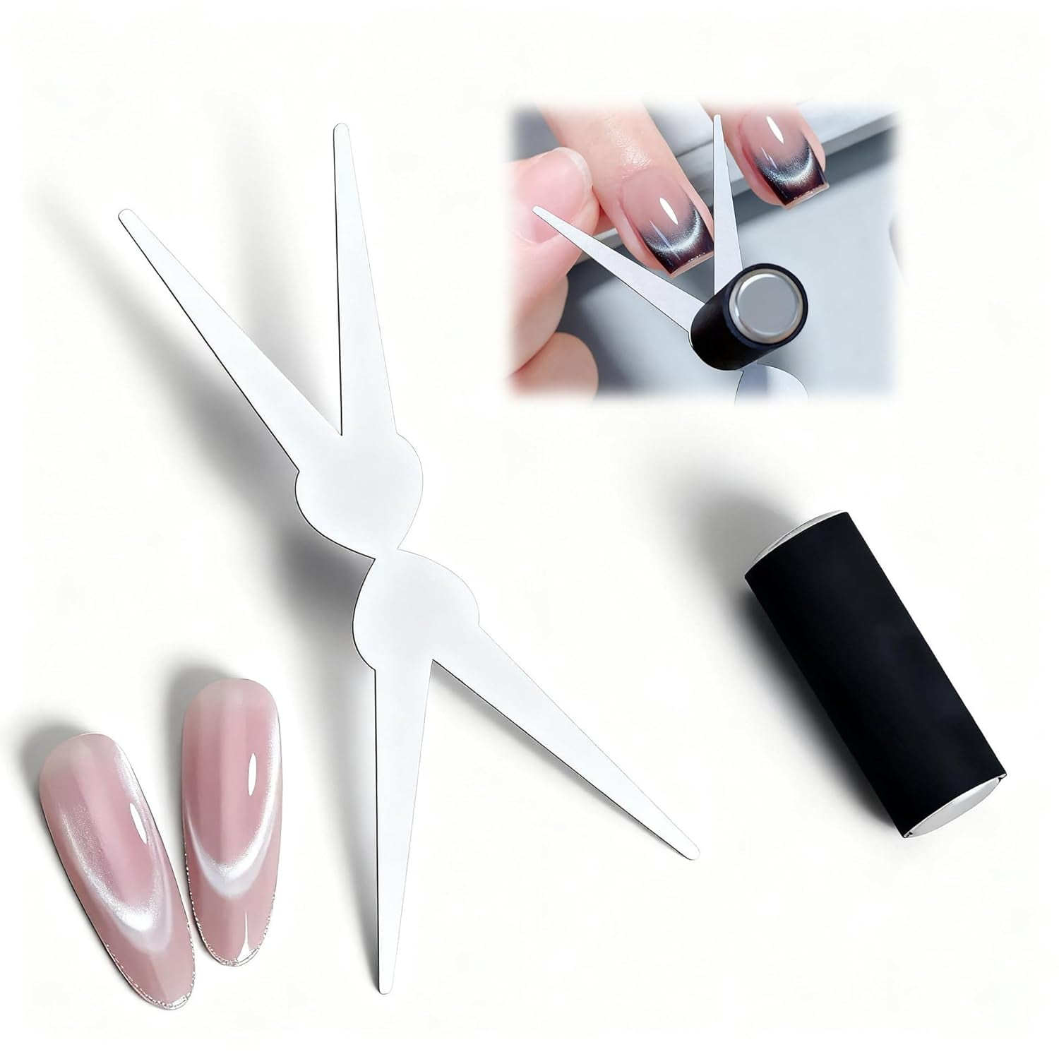 Cat Eye Nail Magnet Tool 2PCS Set, Scissor & French Tip Design for Cat Eye Gel Polish, Nail Art DIY Home Salon Kit (4pcs)