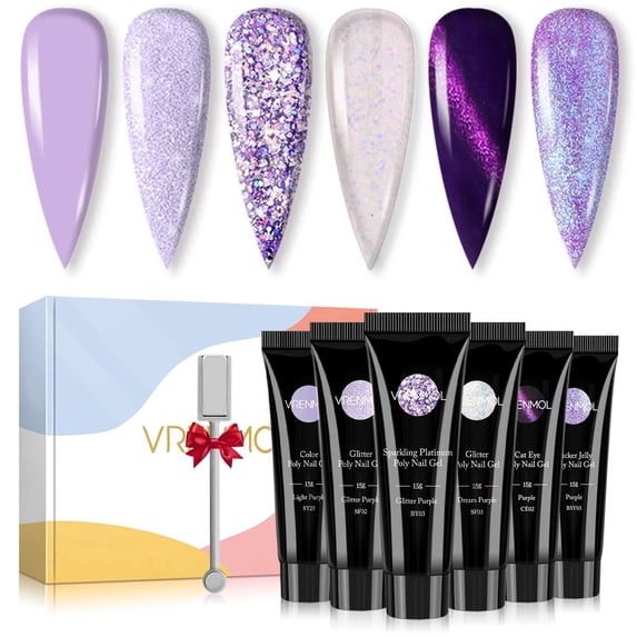Cat Eye Poly Nail Gel Kit - 6 Colors Glitter Sparkling Poly Gel Nail Extension Builder Nail Gel