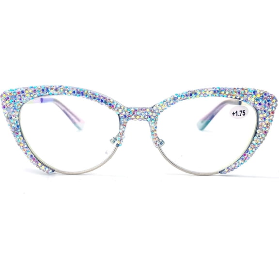 Cat Eye Rhinestone Reading Glasses Diamond Reading Glasses for Women Stylish bling Magnifying Blue Light Readers