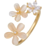 Cat Eye Stone Daisy Flower Ring for Women Cubic Zirconia Little Floral Wrap Finger Band Eternity Promise Rings Open Statement Ring Dainty Jewelry Christmas Thanksgiving