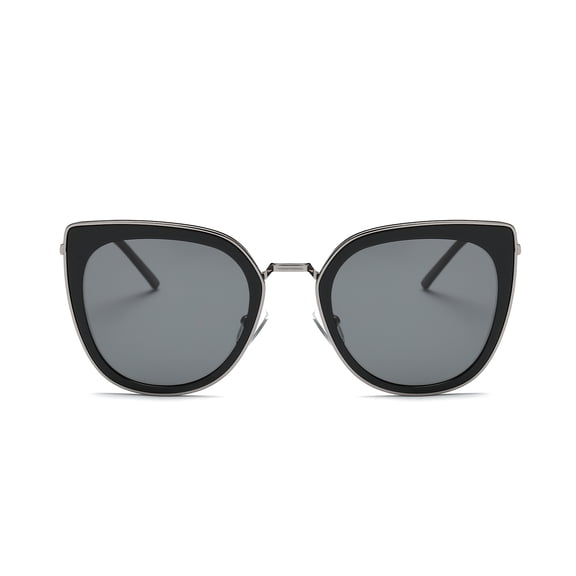 Cat Eye Sunglasses for Women, Black & Silver Frame Dark Lens - UV400 Protection Trendy Fashion Shades for Daily & Streetwear