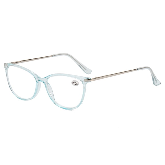 Cat Eye Transparent Blue Reading Glasses 2.50, Lightweight Presbyopic Glasses, Spring Hinge HD Metal Readers +2.50 for Men and Women