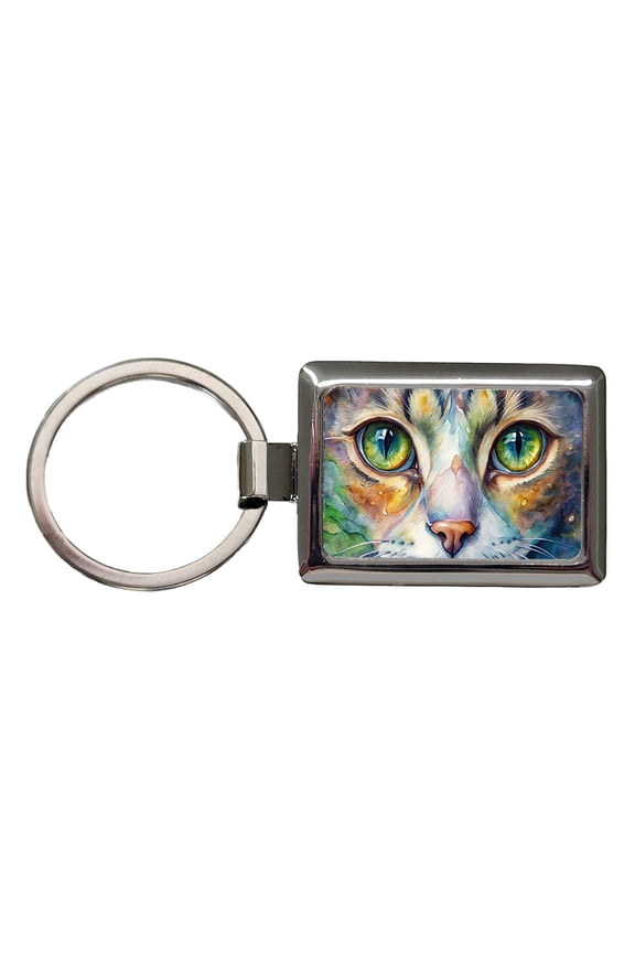 Cat Eyes Close-Up Watercolor Metal Rectangle Keychain