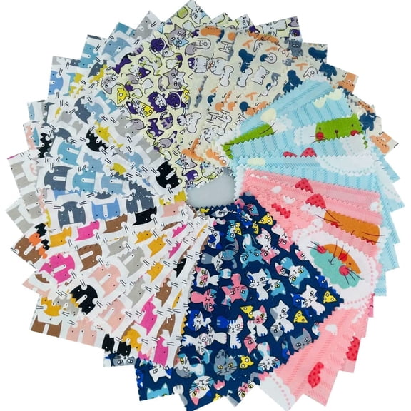 Cat Fabric Squares for Kids,Baby Girl Charm Packs for Quilting,100% Cotton Fabric 42-5" Quilt Squares for Sewing Boklzor