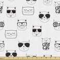 thumbnail image 1 of Cat Fabric by the Yard, Cool Hipster Cat Portraits with Sunglasses Funny Faces Humor Characters Doodle, Decorative Upholstery Fabric for Sofas and Home Accents, Black White Pink by Ambesonne, 1 of 5