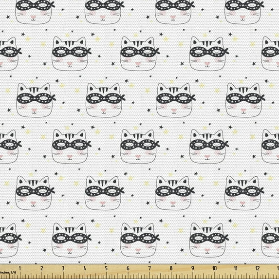 Cat Fabric by the Yard, Heroes Feline Pets of Town with Star Comic Strip Adventure Cartoon Drawings, Upholstery Fabric for Dining Chairs Home Decor Accents, Purpleblue and White by Ambesonne