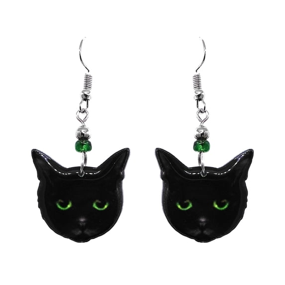 Cat Face Animal Graphic Dangle Earrings - Womens Fashion Handmade Jewelry Pet Lover Accessories