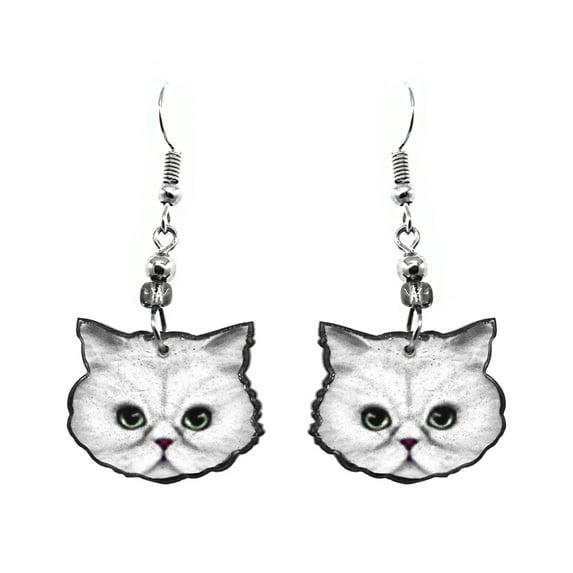 Cat Face Animal Graphic Dangle Earrings - Womens Fashion Handmade Jewelry Pet Lover Accessories