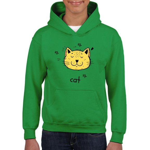 Cat Face Doodle Hoodie Juniors -Image by Shutterstock, Small