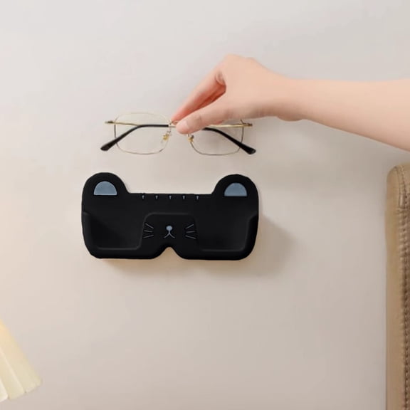 Cat Face Glasses Storage Rack 6.9x3.3 Inch - Wall Mounted Sunglasses Holder with Adhesive Backing, No-Drill Display Shelf for Eyeglasses, Keys, Hairbands, Bathroom, Entryway, Bedroom Organizer