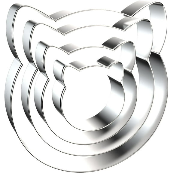 Cat Face Head Cookie Cutters Shapes Set with Assorted Sizes - 5 inch, 4 inch, 3 inch, 2 inch - Stainless Steel