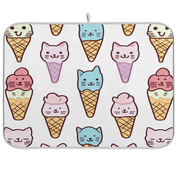 Cat Face Ice Cream Dish Drying Mat Kitchen Mats Microfiber Counter Absorbent Dish Pad Drainer Rack