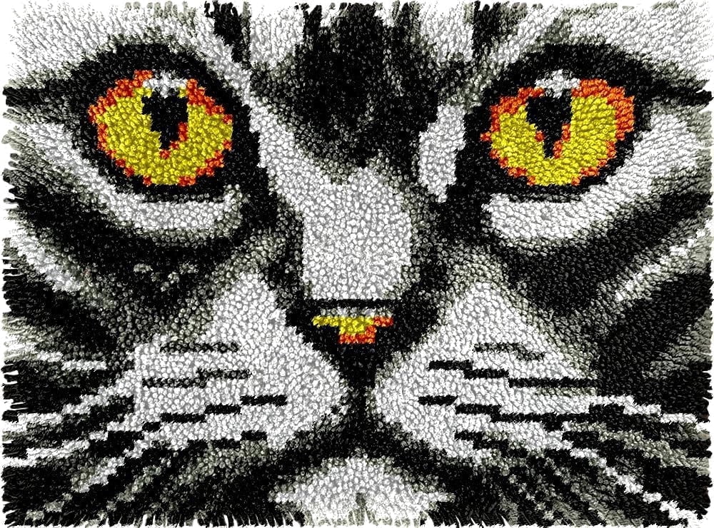 Cat Face Latch Hook Rug Kits for Adults Beginners Carpet Making Set for Home Sofa Decoration 17x17 Inch