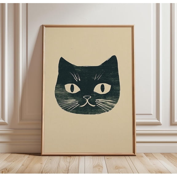 Cat Face Minimal Black Cat Cute Animal Modern Simple Home Decor Unframed Paper Print