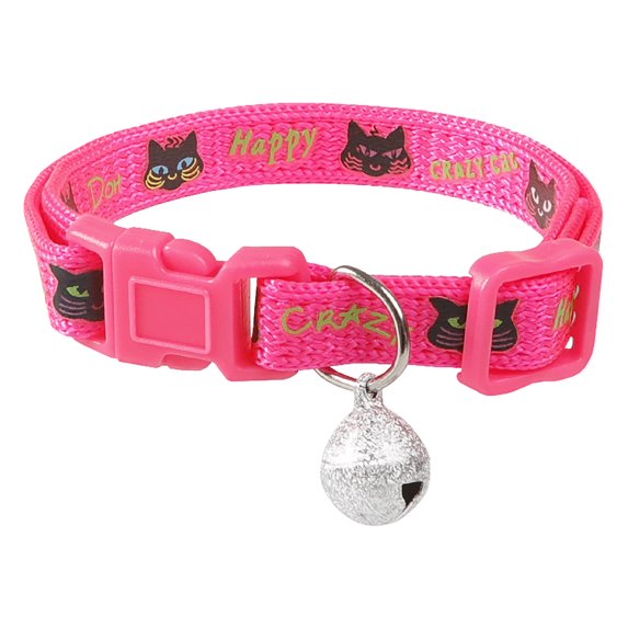 Cat Face Pattern Cat Collar With Bell Adjustable Cat Nylon Collars Cat Supplies One Size