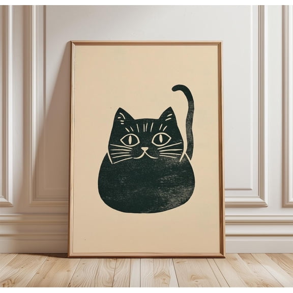 Cat Face Poster Minimal Black Cat Wall Art Cute Animal Print Modern Simple Decor 1