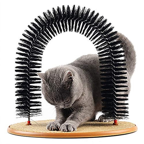 Cat Face Scratchers - Cat Arch Scratcher, 3-in-1 Cat Self Groomer, Cats Face Back Scratchers, with Bristle Ring Brush, Scratching Pad and Funny Dangling Little Fish Plush Charm, for Indoor