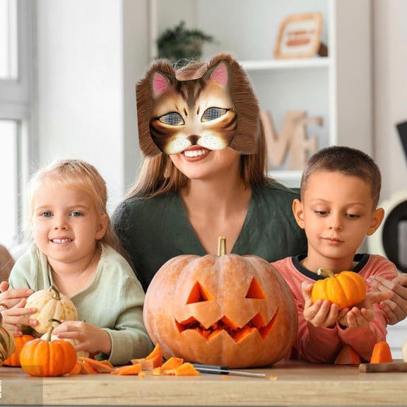 Cat Face Shape with Plastic Eyes Mesh Felt Fabric, DIY Therian Face Kit, Furry Animal Face Making Craft for Halloween Cosplay Party,6Pcs