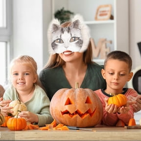 Cat Face Shape with Plastic Eyes Mesh Felt Fabric, DIY Therian Face Kit, Furry Animal Face Making Craft for Halloween Cosplay Party,6Pcs