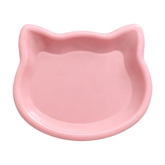 Cat Face Shaped Pet Food Bowl with Non-Slip Base, Shallow Rim Plastic Dish for Wet Dry Treats Kibble, Cute Design for Mealtime