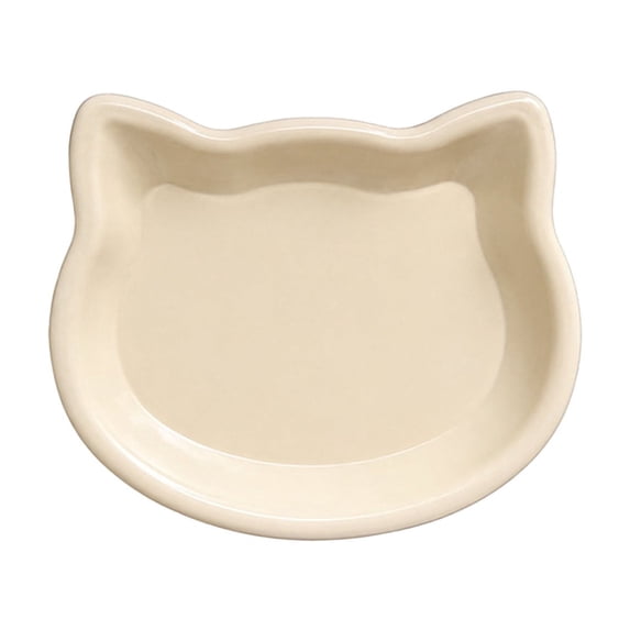 Cat Face Shaped Pet Food Bowl with Non-Slip Base, Shallow Rim Plastic Dish for Wet Dry Treats Kibble, Cute Design for Mealtime