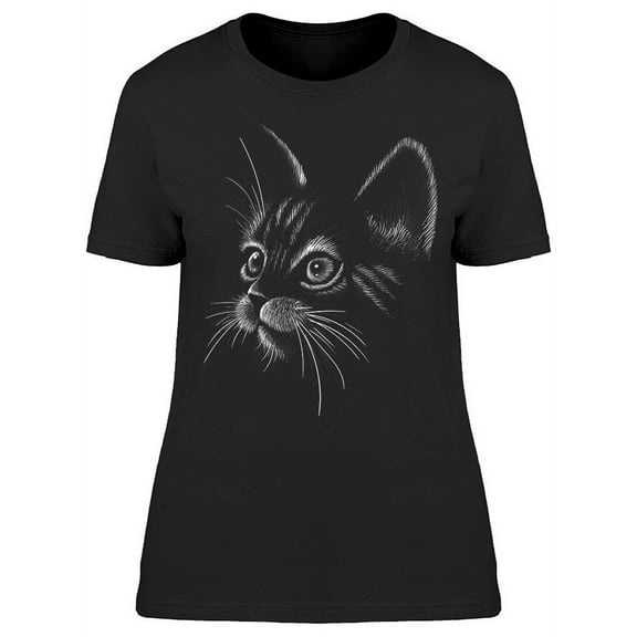Cat Face Sketch Looking T-Shirt Women -Image by Shutterstock, Female Medium