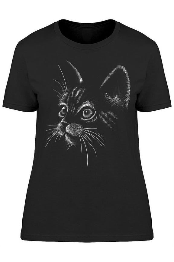 Cat Face Sketch Looking T-Shirt Women -Image by Shutterstock, Female Medium