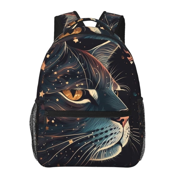 Cat Face Starry Cute Kitty Backpack Casual College Bag Zipper Laptop Daypack Hiking Rucksack Travel