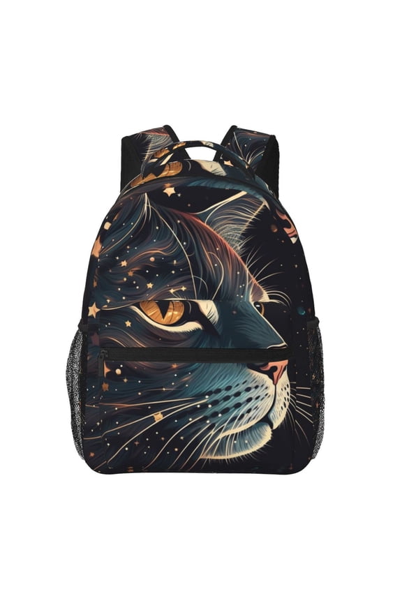 Cat Face Starry Cute Kitty Backpack Casual College Bag Zipper Laptop Daypack Hiking Rucksack Travel