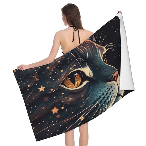 Cat Face Starry Cute Kitty Beach Bath Towel Gym Spa Shower Towels Pool Soft 32" X 52" for Men Women